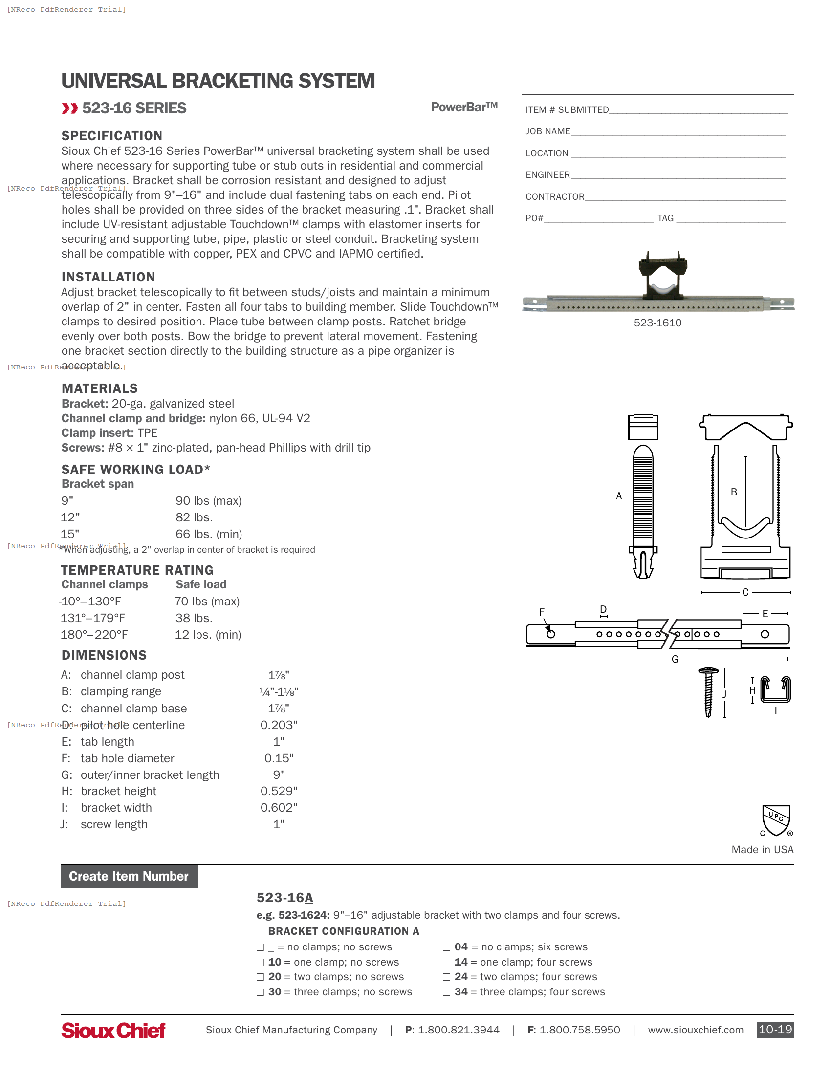 523 SERIES - POWERBAR SYSTEM 16IN - SPEC SHEET.PDF Specification Document